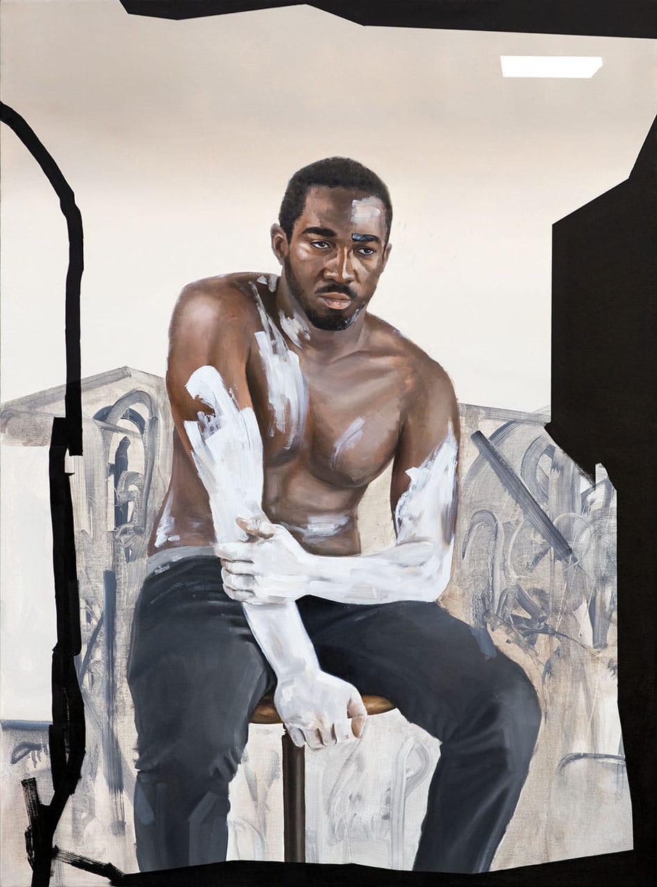 fig 3 Kohshin Finley, Camouflage for the Modern Man, 2015, oil and mixed media on canvas. Photograph courtesy of Koshin Finley
