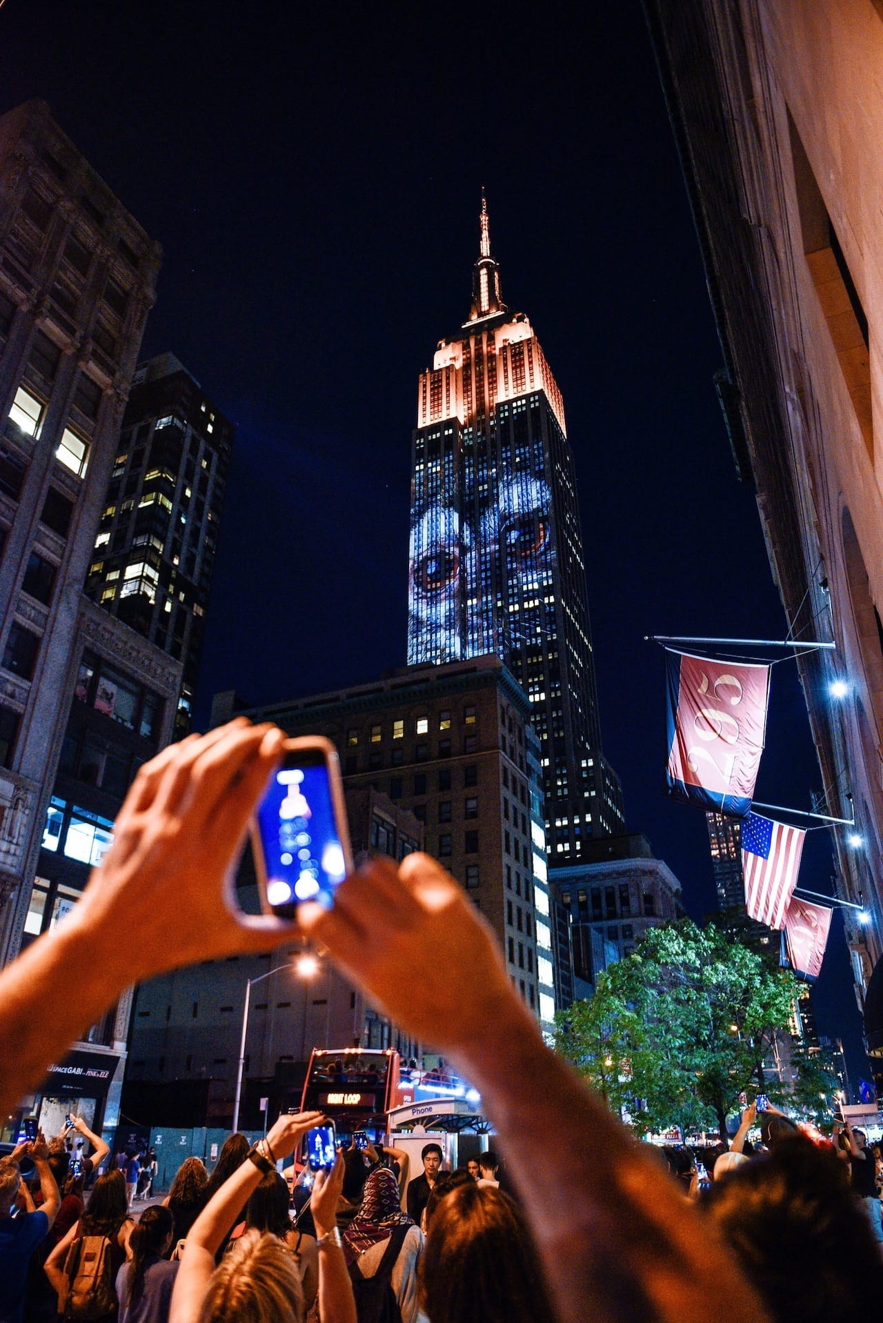NEW YORK, NY - AUGUST 01:  A view of general atmosphere during Projecting Change: The Empire State Building at The Empire State Building on August 1, 2015 in New York City.  (Photo by Grant Lamos IV/Getty Images for The Oceanic Preservation Society)
