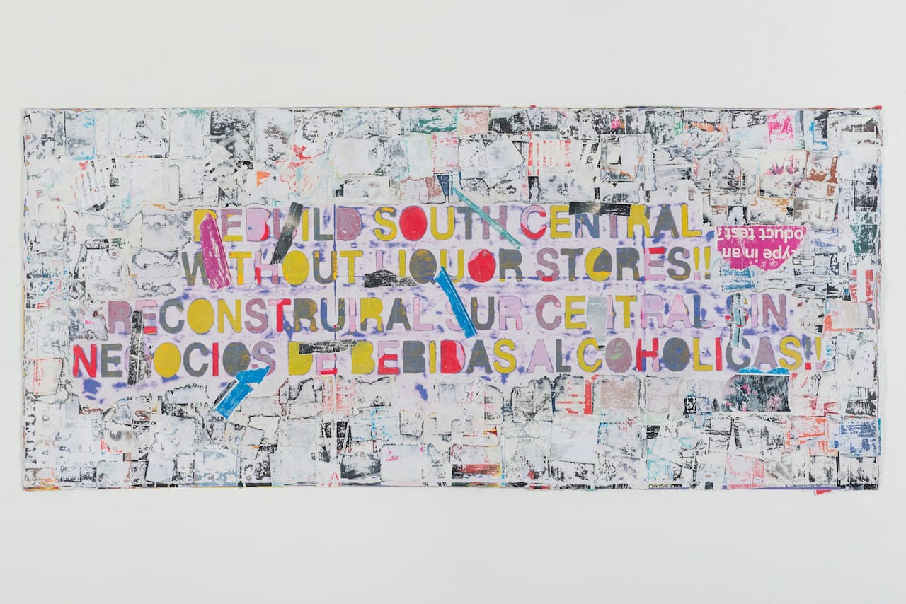 Mark Bradford, "Rebuild South Central" (2015), mixed media on canvas, 43 x 96 in. (courtesy of the artist and Hauser & Wirth; photo by Joshua White)