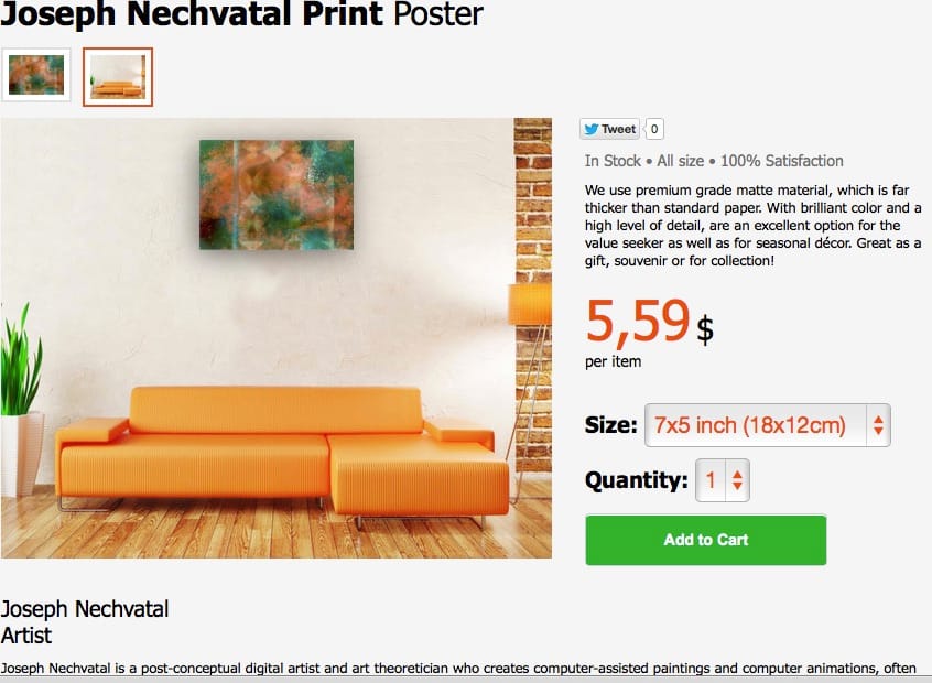 An image of a poster of a work by Joseph Nechvatal for sale on Wallpart.com (screenshot courtesy the artist)