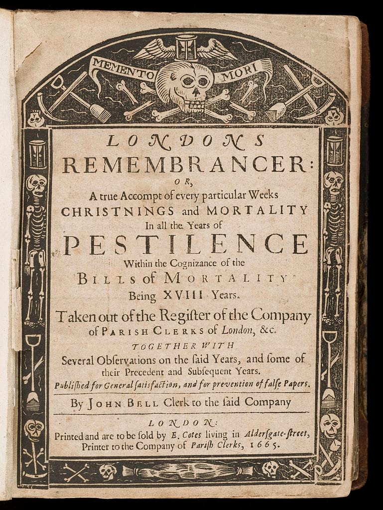 Title page for a collection of 'Bills of Mortality' (1665) (via Wellcome Images)