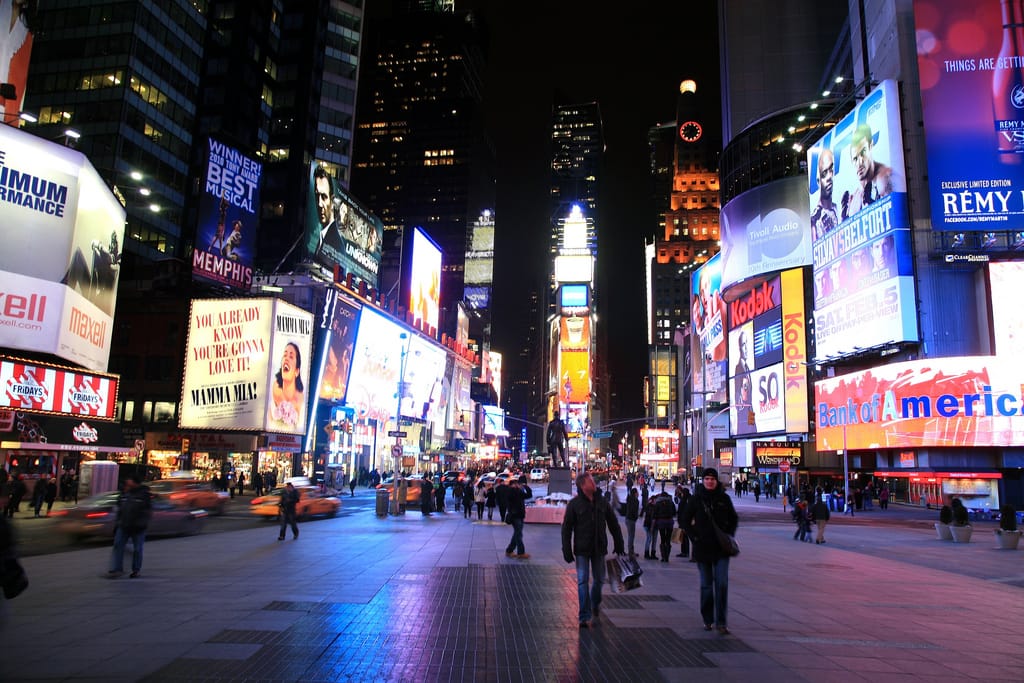 Times Square at night (photo by Vincent Desjardins, via Flickr)