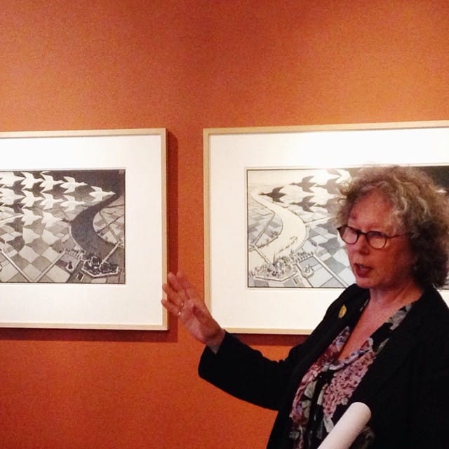 Curator Micky Piller giving a tour to international press in front of "Day and Night" (photo by @escherinpaleis/Instagram) (click to enlarge)