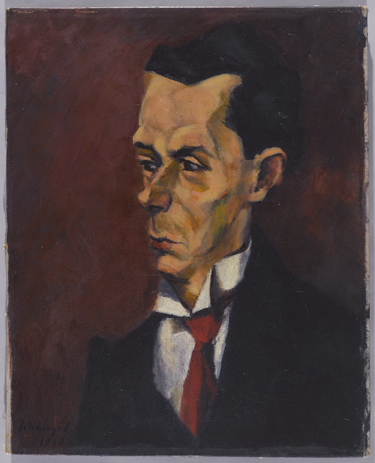Lajos Tihanyi, "The Critic" (1916), oil on canvas, 20 1/8 x 16 3/8 in (51.1 x 41.6 cm), Brooklyn Museum, Gift of the Right Reverend John Torok, D.D. (image courtesy the Brooklyn Museum)