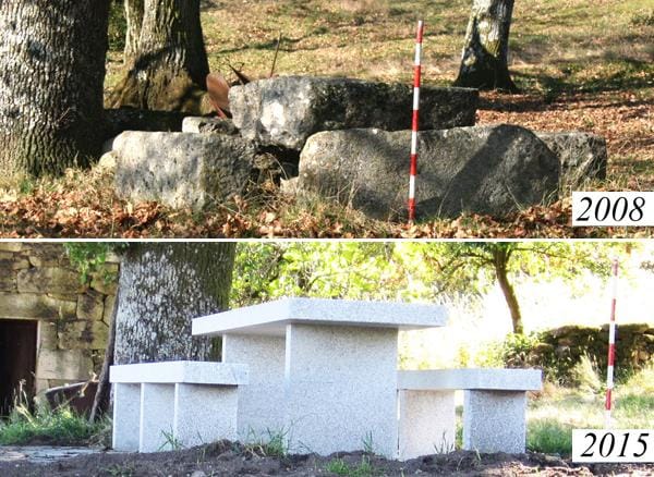 The Spanish site before (with prehistoric monument) and after (with crappy modern picnic table). (via @ElHuffPost)