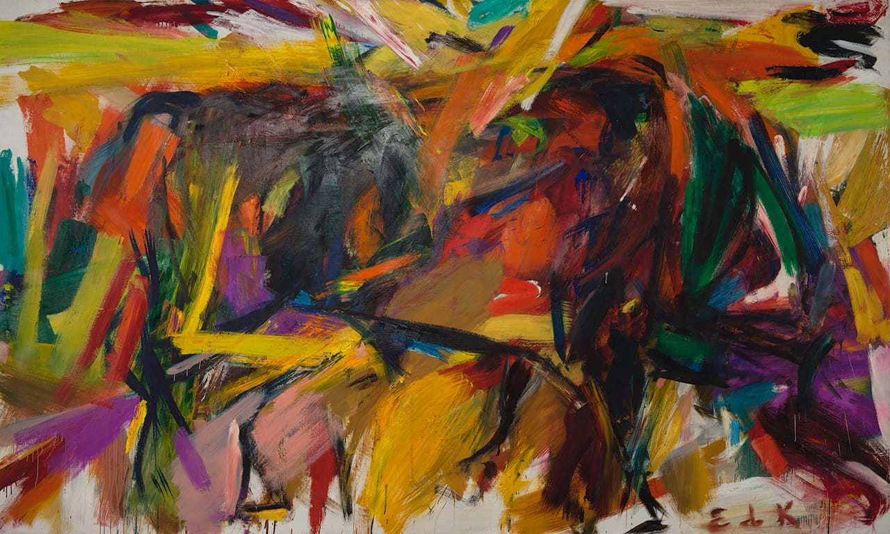 Elaine de Kooning, "Bullfight" (1959), oil on canvas, 77 5/8 x 131 1/4 x 1 1/8 in, Denver Art Museum: Vance H. Kirkland Acquisition Fund (image courtesy Mark Borghi Fine Art, New York, NY, © Elaine de Kooning Trust)