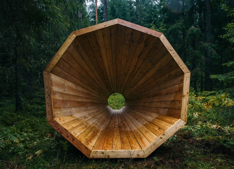 Wooden megaphones built by Estonian Academy of Arts students in the RMK Pähni Nature Centre (photo by Tõnu Tunnel)