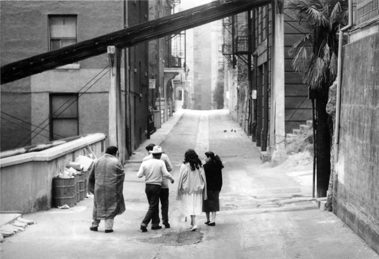 The final shot of the group in Kent Mackenzie's THE EXILES, a 1961 documentary of Native Americans living in the Bunker Hill section of Los Angeles. Restored by UCLA Film & Television Archive. Preservationist: Ross Lipman. Sherman Alexie and Charles Burnett present a Milestone Film release.