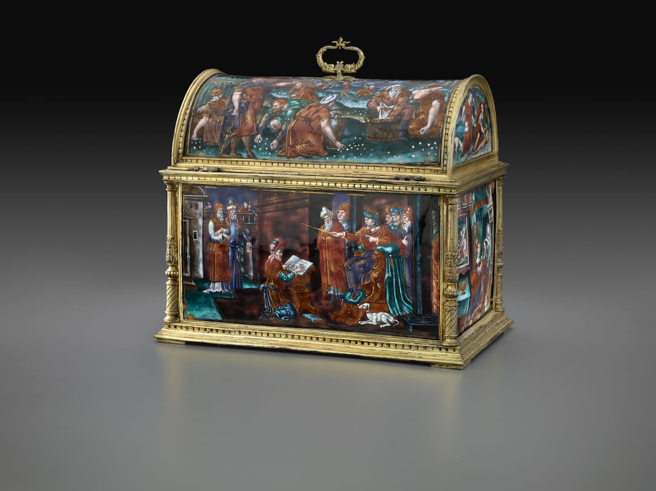 Pierre Courteys, "Casket: Old Testament Subjects" (mid-16th century), enamel on copper, 8 5/16 × 9 13/16 × 6 1/4 inches (courtesy The Frick Collection, photo by Michael Bodycomb)