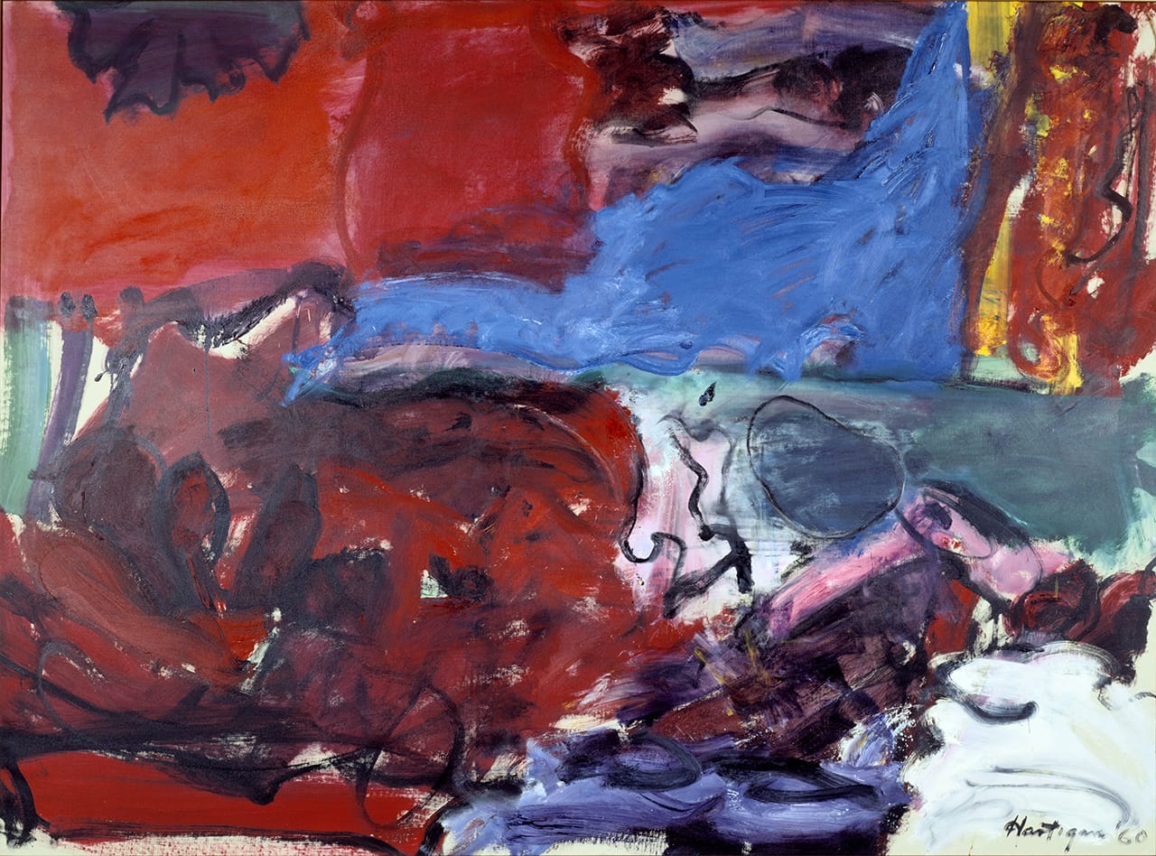 Grace Hartigan, "New York City Rhapsody" (1960), oil paint on canvas, 67-3/4 x 91-5/16 in, Mildred Lane Kemper Art Museum, Washington University in St. Louis, University purchase, Bixby Fund, 1960 (image courtesy Estate of Grace Hartigan)