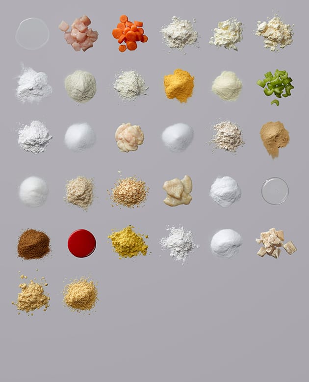 Dwight Eschliman deconstructs common food items into their chemical parts, so this photo represents the ingredients of Campbell's Chunky Chicken Soup. Definitely different than Warhol's take. (via Mother Jones)