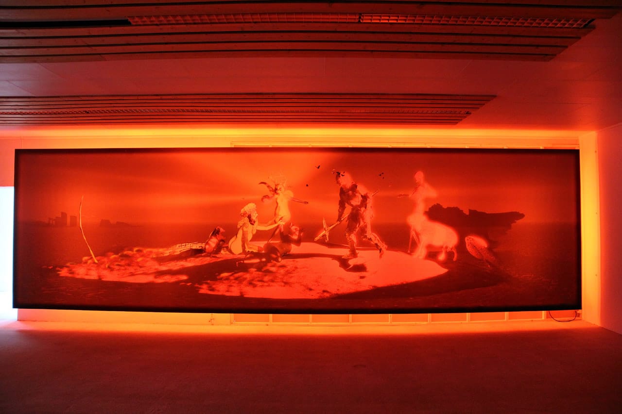 Works from John Russell’s series of digital prints (photo by the author for Hyperallergic)