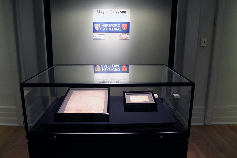 The 1217 Magna Carta installed at the New-York Historical Society (courtesy New-York Historical Society)