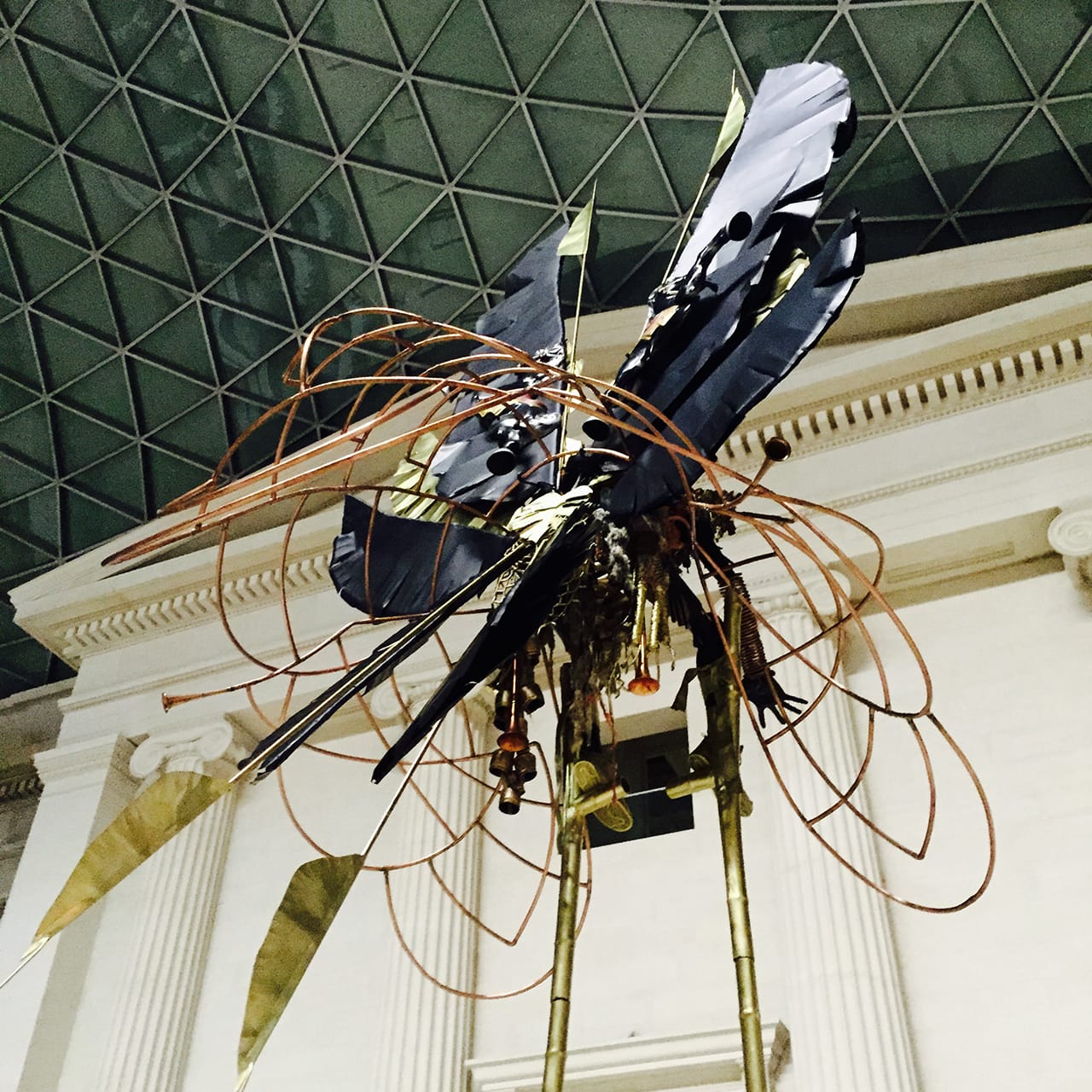 Detail of one of Ové's Moko Jumbie figures