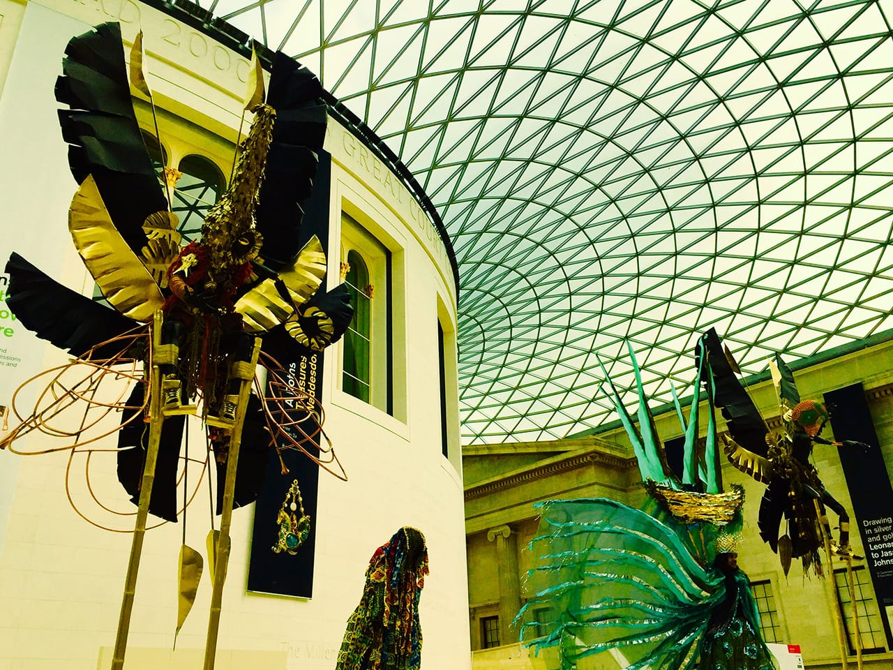 Zak Ové's Moko Jumbie installation in the Great Court