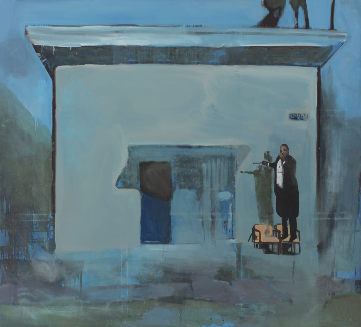 Noah Davis, "Pueblo del Rio: Conductor" (2014), oil on canvas, 69 x 76 in (image courtesy Papillion Art)