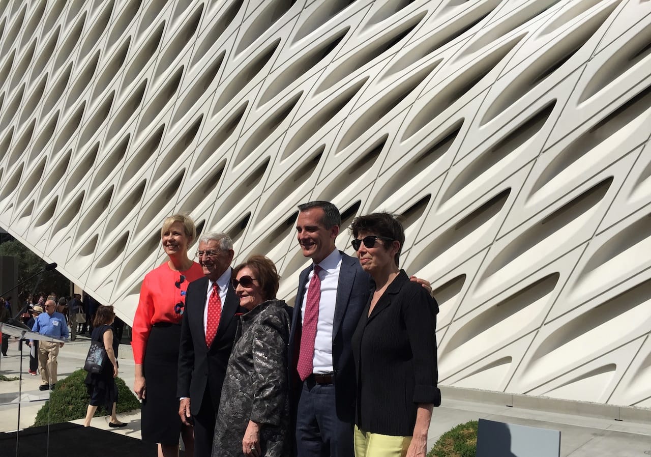 Broad Founding Director Joanne Heyler, Eli and Edythe Broad, LA Mayor Eric Garcetti, and architect Elizabeth Diller