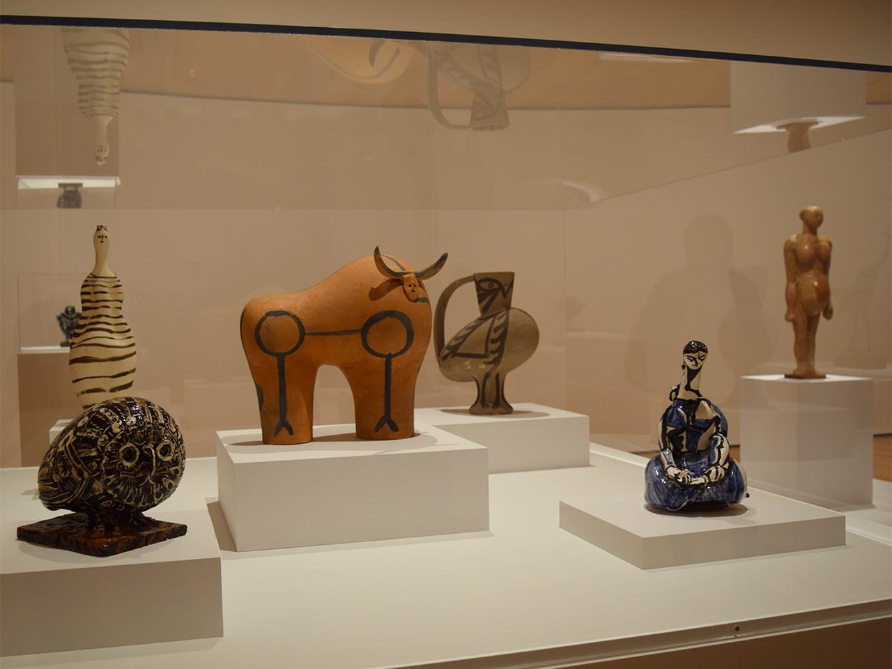 Installation view of Pablo Picasso's ceramic works from between 1945 and 1953 in 'Picasso Sculpture' at the Museum of Modern Art