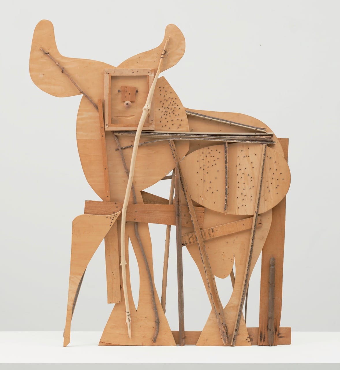 Pablo Picasso, "Bull" (1958, Cannes), plywood, tree branch, nails, and screws, 46 1/8 x 56 3/4 x 4 1/8 inches (courtesy the Museum of Modern Art, New York. Gift of Jacqueline Picasso, © 2015 Estate of Pablo Picasso / Artists Rights Society (ARS), New York)