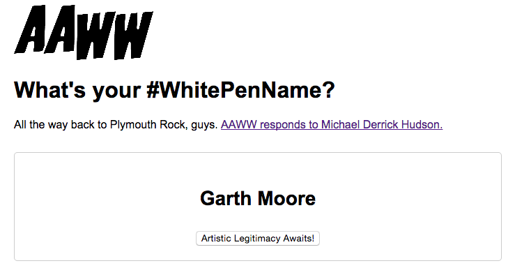 The White Pen Name generator (screenshot by the author for Hyperallergic)