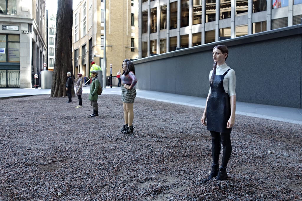 Tomoaki Suzuki, "Carson, Emma, Takashi, Zezi, Nia," installed outside the Gherkin (30 Mary Axe)