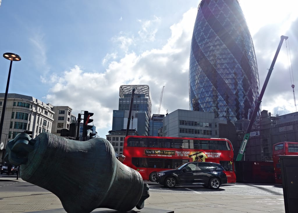 Kris Martin, "Bells II," installed for London's Sculpture in the City 2015 (all photos by the author for Hyperallergic)