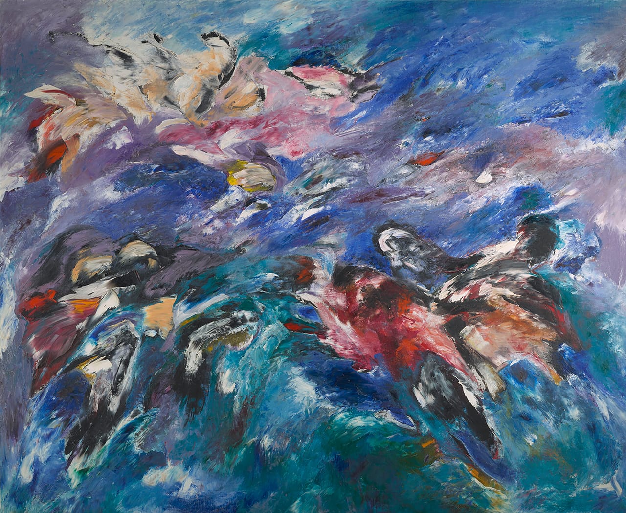 Sonia Getchoff, "The Beginning" (1960), oil paint on canvas, 69 x 83 in, Denver Art Museum: Vance H. Kirkland Acquisition Fund (image © Sonia Gechtoff)