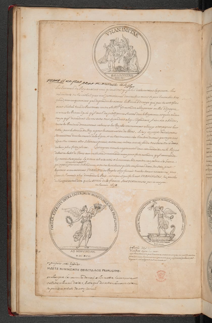 "The London Manuscript," a scrapbook bringing together ideas for medals in the form of sketches, descriptions and finished drawings by Sébastien Le Clerc (© The British Library Board)