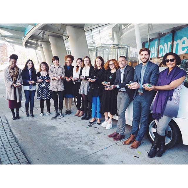 Brooklyn Museum staff lined up this morning, the first to donate Legos to Ai Weiwei (photo via @thebrookelynway/Instagram)