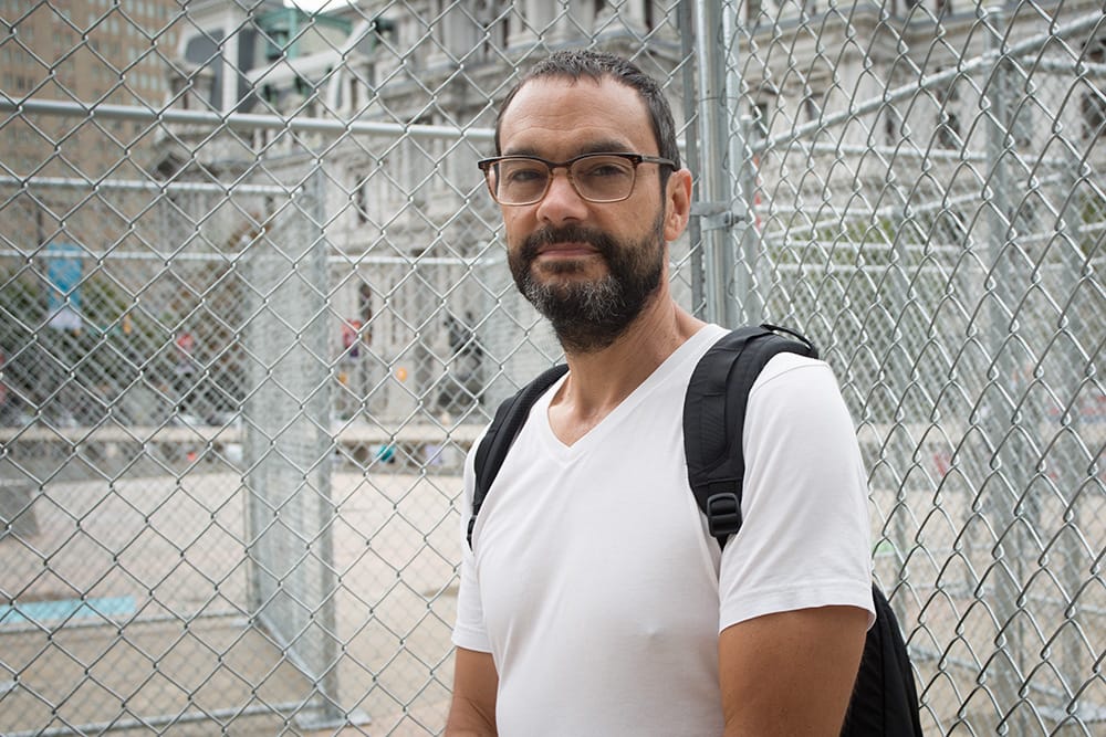 Sam Durant in front of "Labyrinth" (2015)
