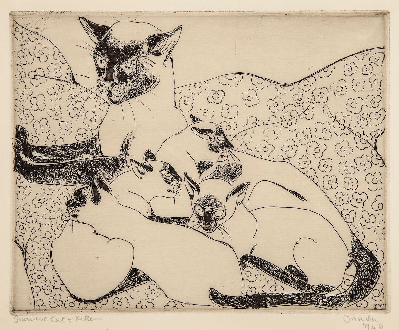 Camille Pissarro, "Siamese Cat and Kittens" (1946)
