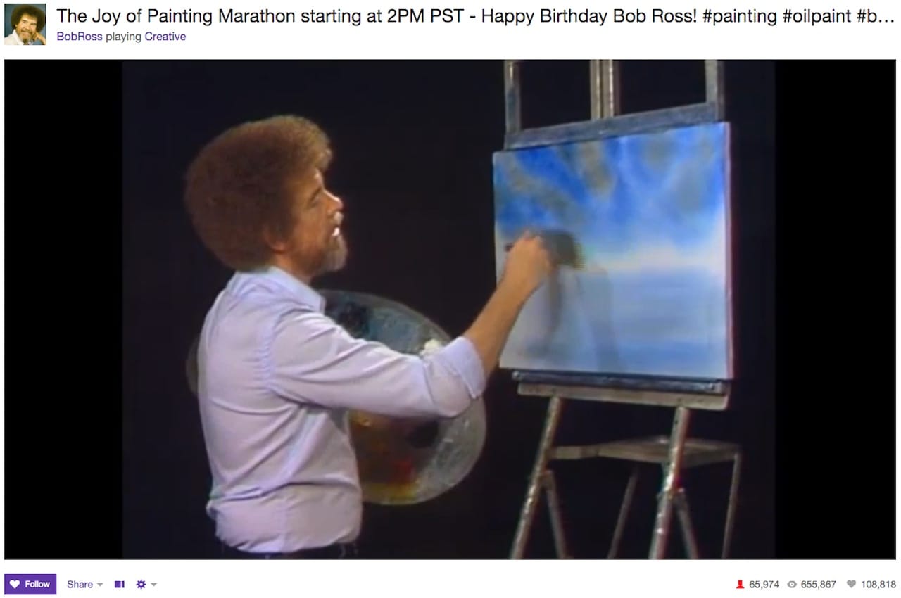 The Bob Ross, 'Joy of Painting' marathon on Twitch Creative (all screenshots by the author)