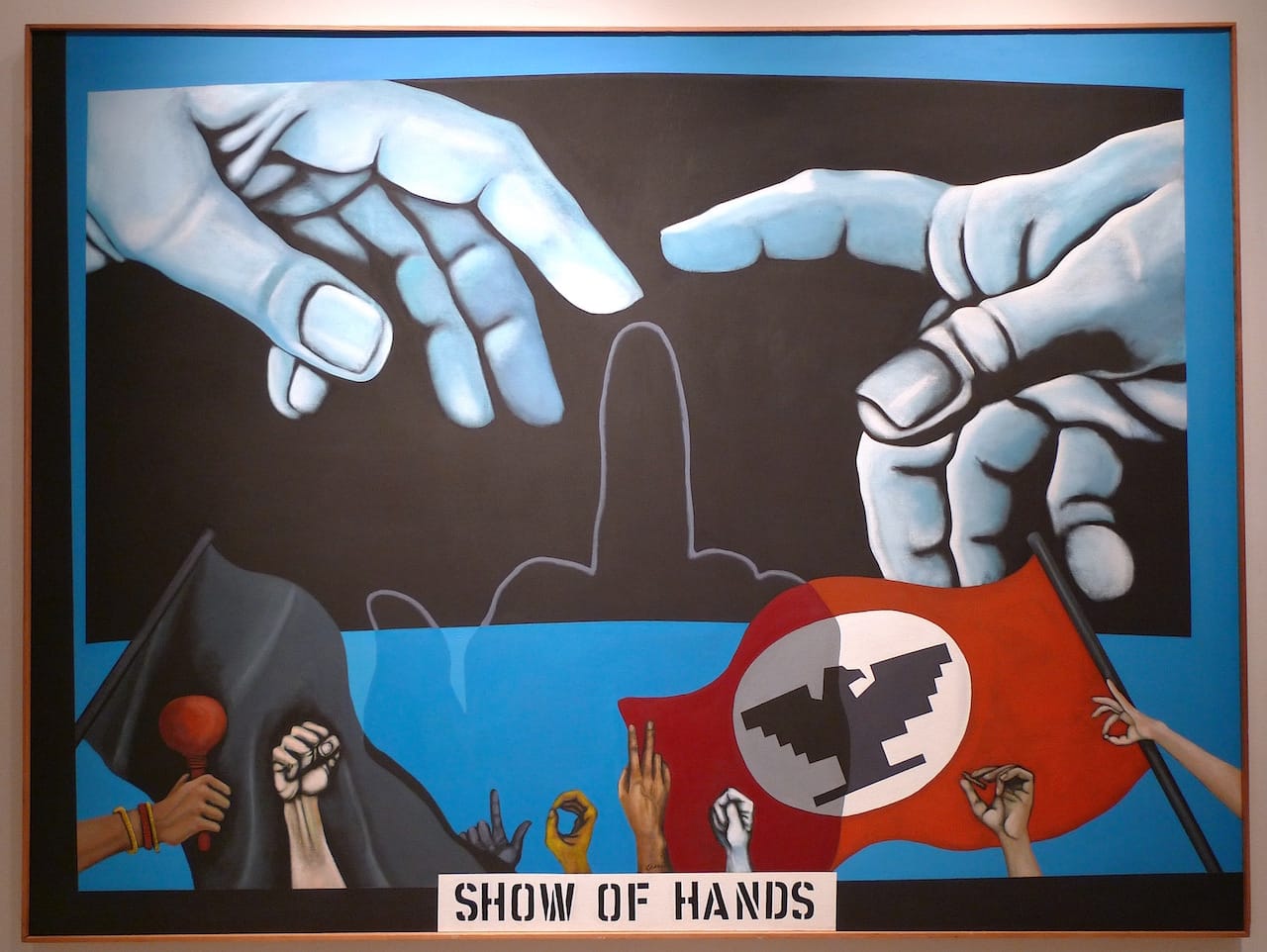 Mel Casas, "Humanscape 63 (Show of Hands)" (1970), 72” x 96,” acrylic/canvas
