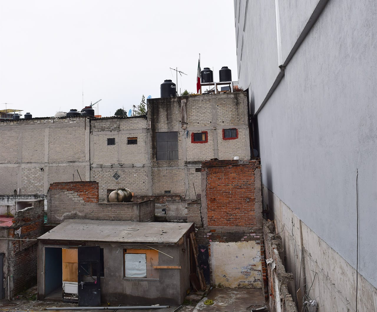 The back side of CENTRO's campus and neighboring buildings