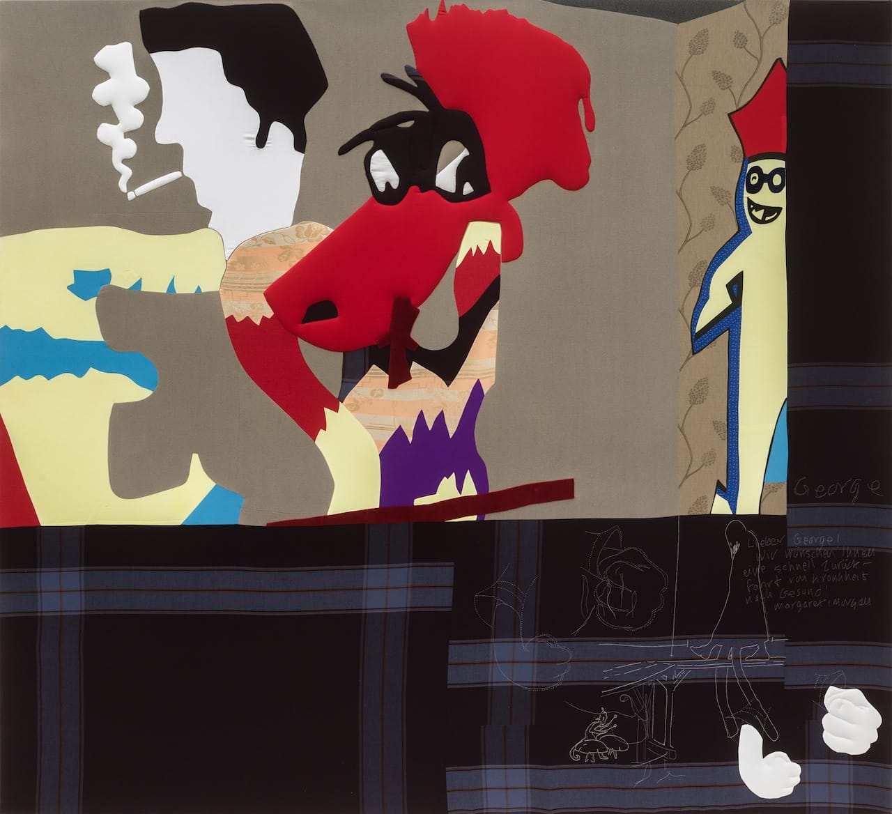 Cosima von Bonin, "GEORGE" (2007), wool, cotton, loden, velvet, 109.45 x 120.08 inches