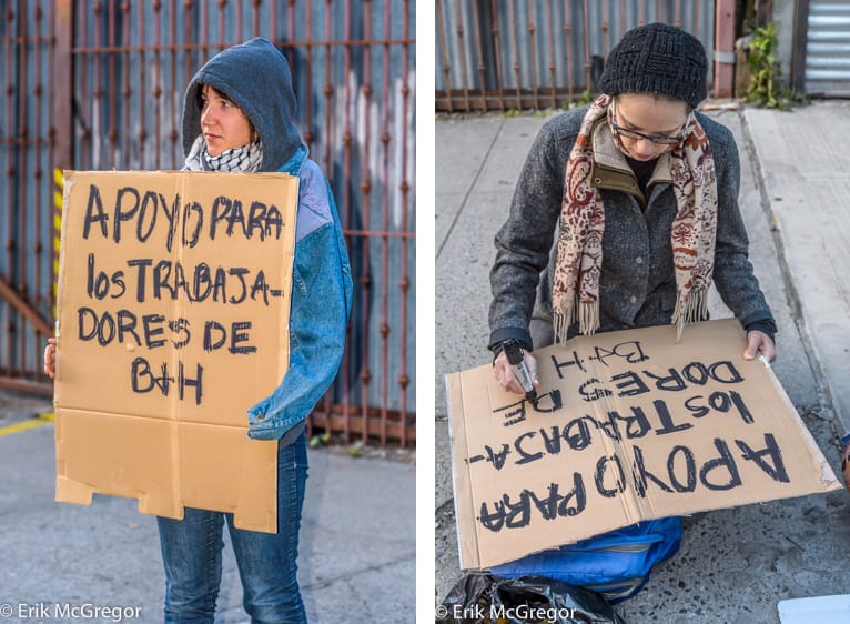 Protestors standing in solidarity with warehouse workers this morning at B&H's Brooklyn Navy Yard warehouse (photo by Erik McGregor)
