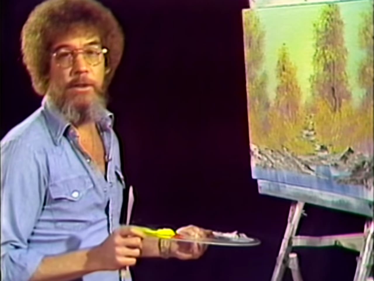 Still from the first episode of 'The Joy of Painting' with Bob Ross (screenshot via <a href="https://www.youtube.com/watch?v=oh5p5f5_-7A" target="_blank">YouTube</a>)