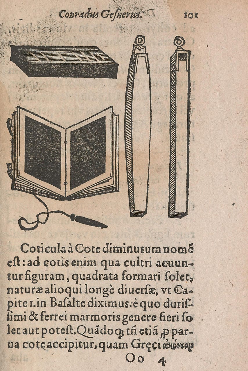 Woodblock illustration from Conrad Gessner's 'De Rerum Fossilium Lapidum et Gemmarum Maxime, Figuris et Similitudinibus Liber' (1565)
