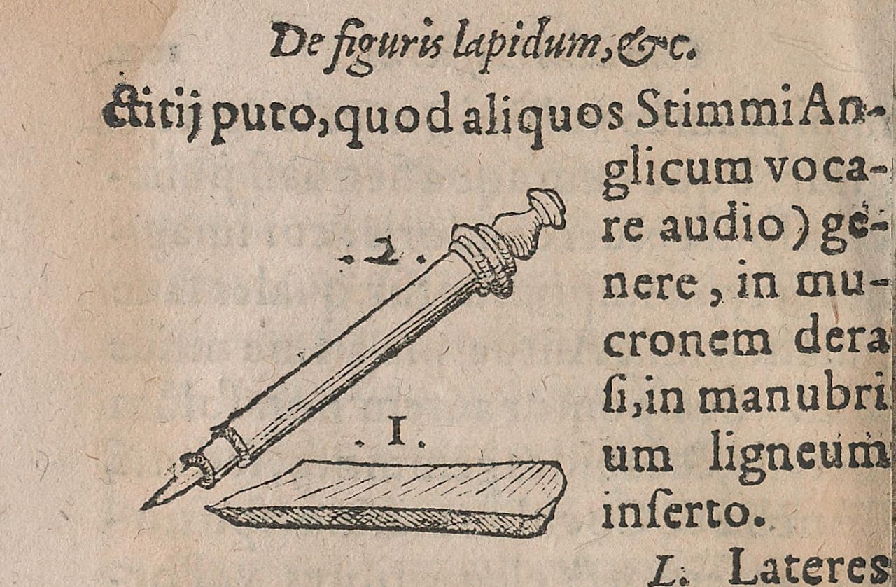 Woodblock illustration from Conrad Gessner's 'De Rerum Fossilium Lapidum et Gemmarum Maxime, Figuris et Similitudinibus Liber' (1565)