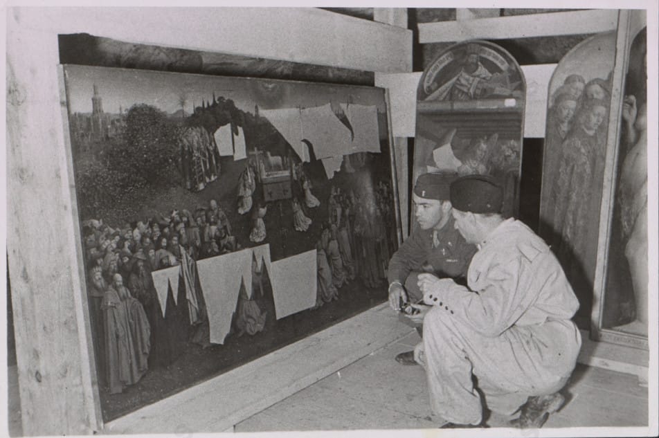 The Ghent Altarpiece after its recovery from the Altaussee salt mine at the end of World War II (via aaa.si.edu)