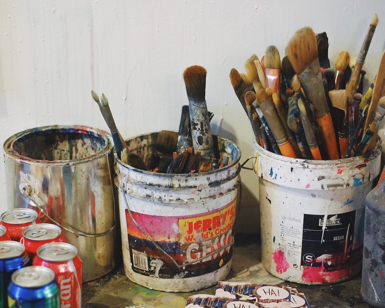 Paintbrushes in a studio during Gowanus Open Studios 2015