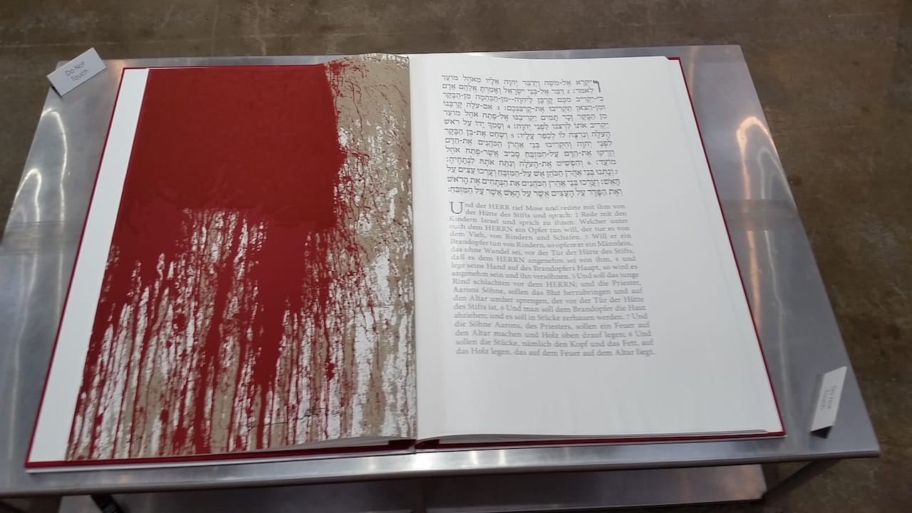 Nitsch, “Leviticus” (2010), 54 x 37 x 4 inches (book closed) , printed on canvas (image courtesy of the Hudson Valley Contemporary Art)