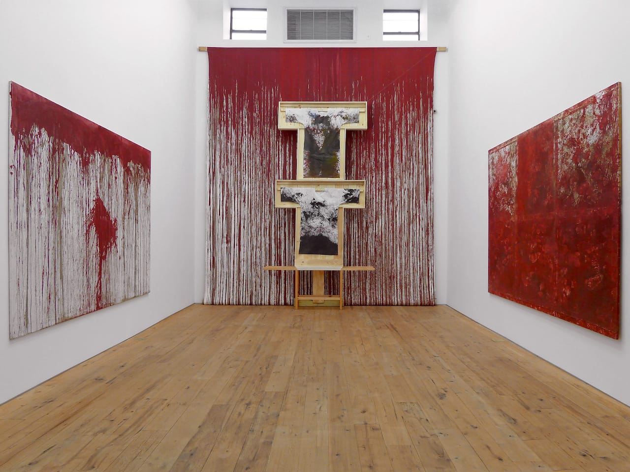 Hermann Nitsch , “Untitled" (2011), Acrylic on canvas and painting on vestment, 540 x 400 cm. Marc Straus Gallery courtesy of the gallery