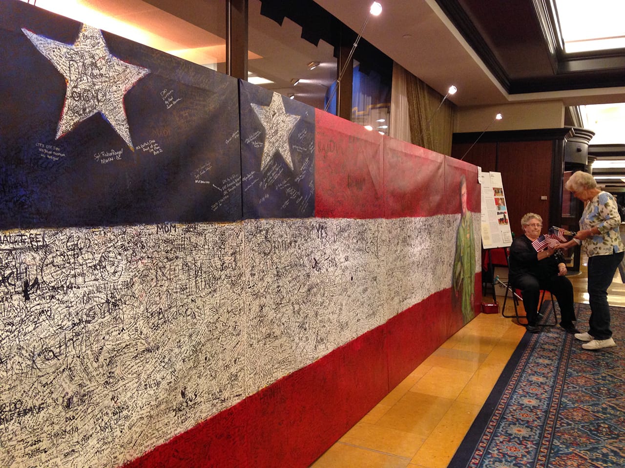 Pamela Alderman's "Hometown Hero" in the lobby of the Amway Grand Plaza Hotel