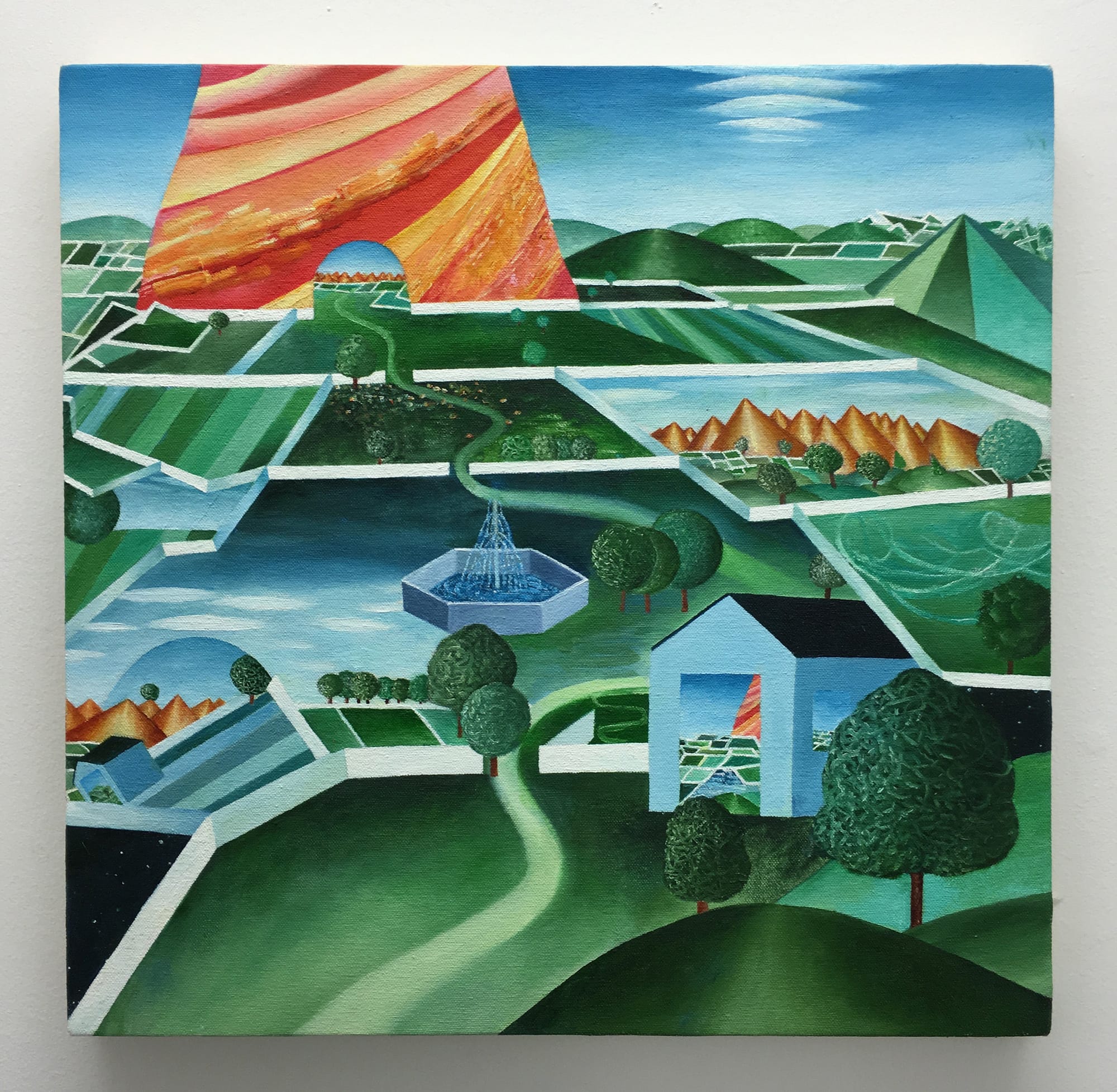 Jason Saager, "Aerial Views of Subterranean Outer Space," oil on canvas over panel, 16 x 16 1/2 in. 