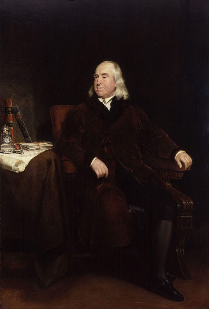 Henry William Pickersgill, "Portrait of Jeremy Bentham (1748-1832)" (exhibited in 1829), oil on canvas (via National Portrait Gallery/Wikimedia)