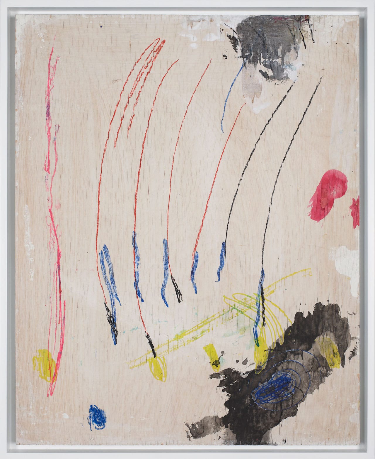 Josh Smith, "Untitled" (2015), rabbit skin glue, calcium carbonate, white pigment, ink, watercolor, graphite, grease pencil, paint pen, and transfer drawing on panel