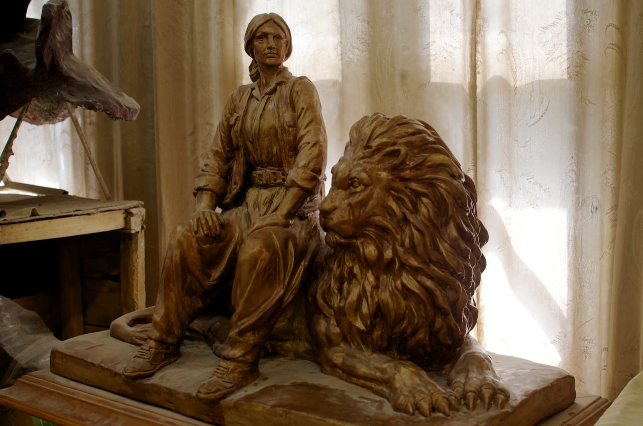 "Kobane Woman (on Lion)," 2015 