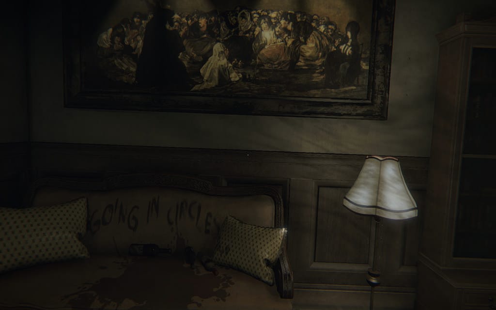 Scene from the game 'Layers of Fear' (screenshot by the author for Hyperallergic)