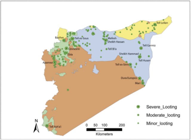 A map of Syria showing where looting has occurred (Image courtesy Jesse Casana)